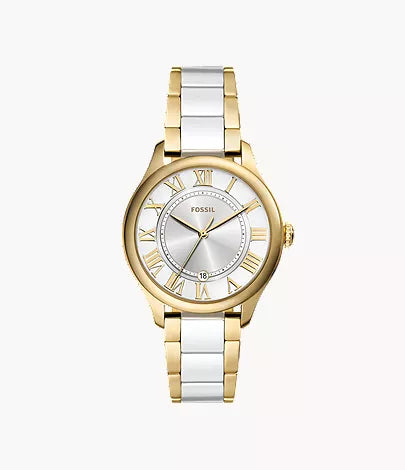 Gilmore 38mm Three-Hand Date Gold-Tone and White Ceramic Watch