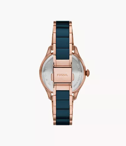 Gilmore 38mm Three-Hand Date Rose Gold-Tone and Navy Ceramic Watch