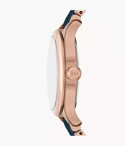 Gilmore 38mm Three-Hand Date Rose Gold-Tone and Navy Ceramic Watch