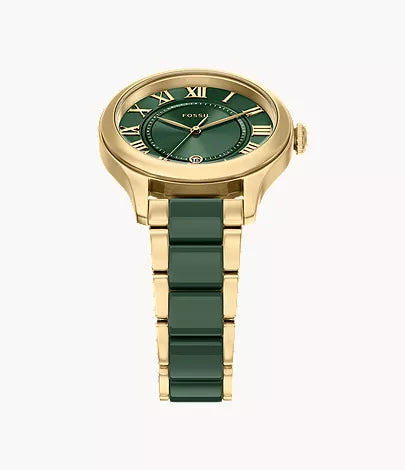 Gilmore 38mm Three-Hand Date Gold-Tone Stainless Steel & Green Ceramic Watch