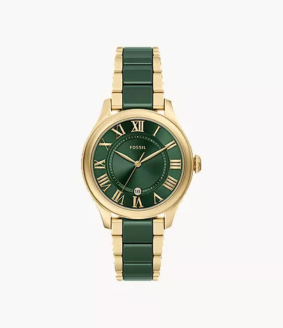 Gilmore 38mm Three-Hand Date Gold-Tone Stainless Steel & Green Ceramic Watch