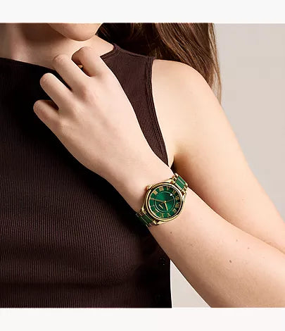 Gilmore 38mm Three-Hand Date Gold-Tone Stainless Steel & Green Ceramic Watch