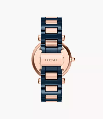 Carlie 38mm Three-Hand Navy Ceramic and Rose Gold-Tone Stainless Steel Watch