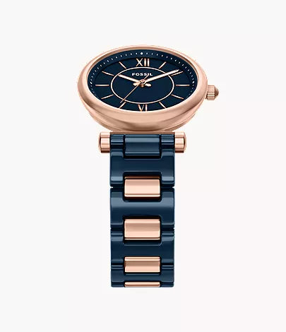 Carlie 38mm Three-Hand Navy Ceramic and Rose Gold-Tone Stainless Steel Watch