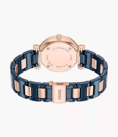 Carlie 38mm Three-Hand Navy Ceramic and Rose Gold-Tone Stainless Steel Watch