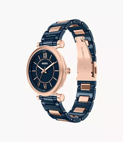 Carlie 38mm Three-Hand Navy Ceramic and Rose Gold-Tone Stainless Steel Watch