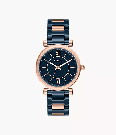 Carlie 38mm Three-Hand Navy Ceramic and Rose Gold-Tone Stainless Steel Watch