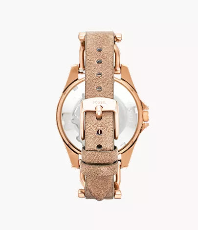 Riley 38mm Multifunction Rose Gold-Tone and Sand Leather Watch