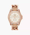 Riley 38mm Multifunction Rose Gold-Tone and Sand Leather Watch