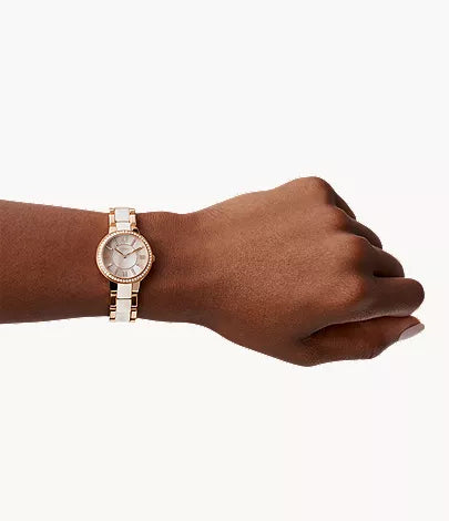 Virginia 30mm Three-Hand Rose Gold-Tone and Horn Acetate Stainless Steel Watch