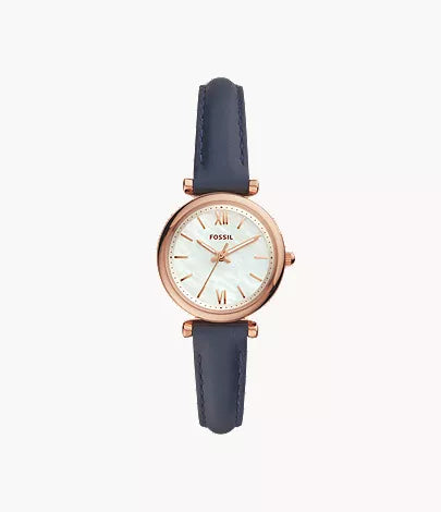 Carlie Mini 28mm Three-Hand Navy Leather Watch