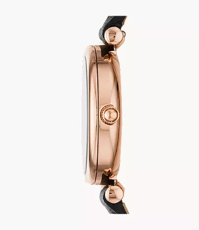 Carlie Mini 28mm Three-Hand Black Leather Watch