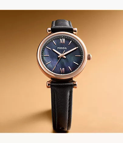 Carlie Mini 28mm Three-Hand Black Leather Watch