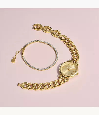 Carlie Mini 28mm Three-Hand Gold-Tone Stainless Steel Watch and Bracelet Set