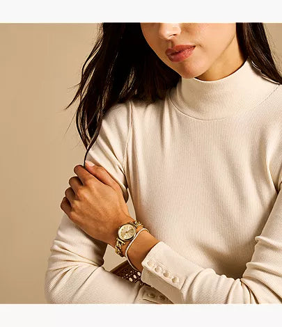Carlie Mini 28mm Three-Hand Gold-Tone Stainless Steel Watch and Bracelet Set