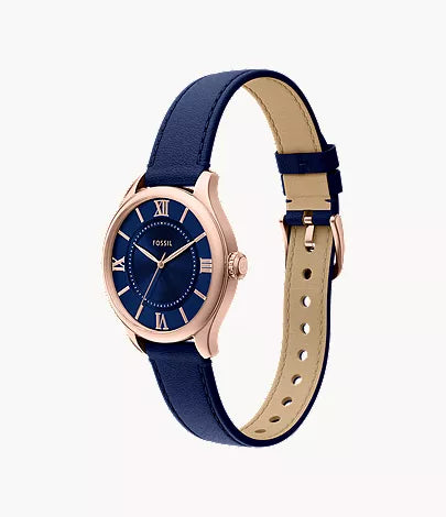 Gilmore 28mm Three-Hand Navy Leather Watch