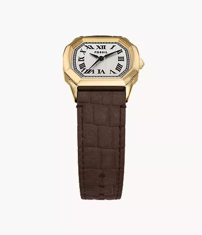 Harlow 27mm Three-Hand Brown Croco Leather Watch