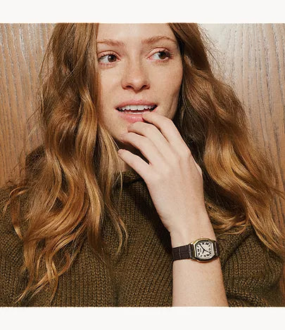 Harlow 27mm Three-Hand Brown Croco Leather Watch