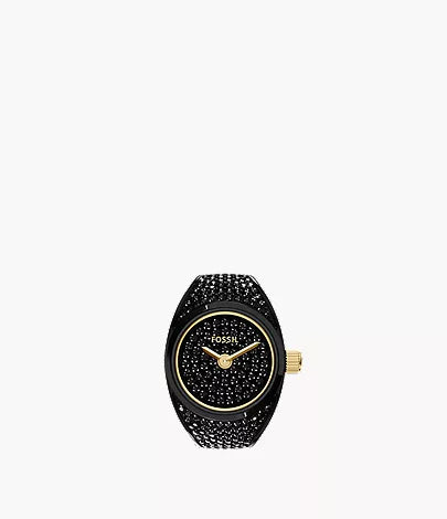 Watch Ring 15mm Two-Hand Pavé Black Stainless Steel
