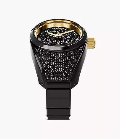 Watch Ring 15mm Two-Hand Pavé Black Stainless Steel