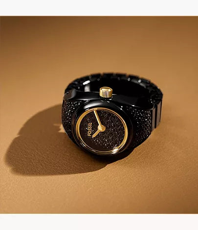 Watch Ring 15mm Two-Hand Pavé Black Stainless Steel