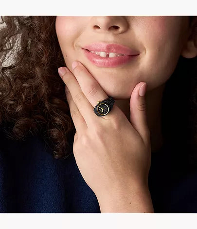 Watch Ring 15mm Two-Hand Pavé Black Stainless Steel