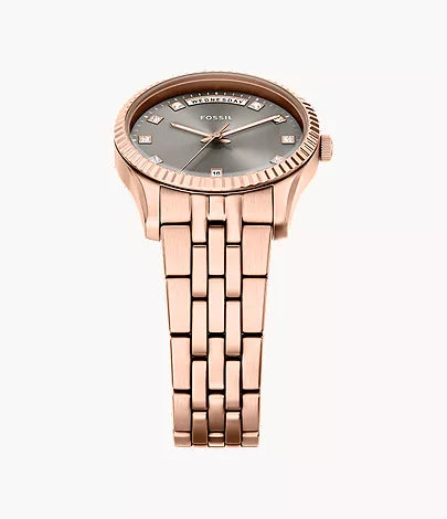 Scarlette 34mm Three-Hand Day-Date Rose Gold-Tone Stainless Steel Watch