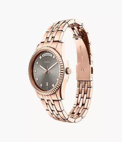 Scarlette 34mm Three-Hand Day-Date Rose Gold-Tone Stainless Steel Watch