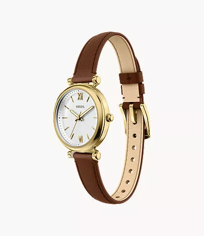 Carlie Mini 28mm Three-Hand Brown Leather Watch