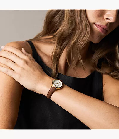 Carlie Mini 28mm Three-Hand Brown Leather Watch