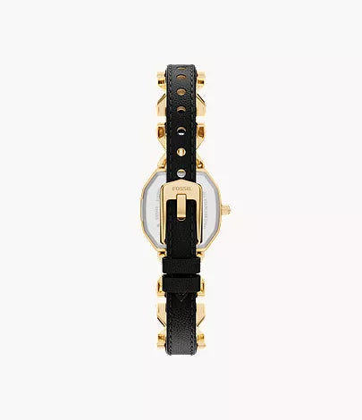 Harlow 22mm Three-Hand Black Leather and Gold-Tone Stainless Steel Watch
