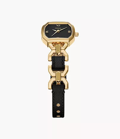 Harlow 22mm Three-Hand Black Leather and Gold-Tone Stainless Steel Watch