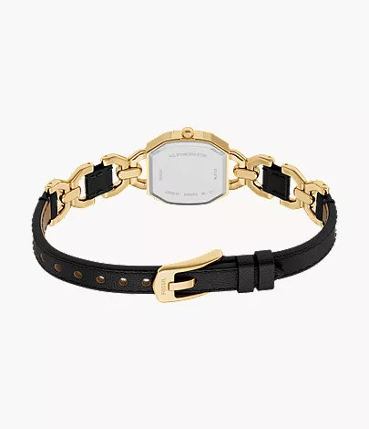 Harlow 22mm Three-Hand Black Leather and Gold-Tone Stainless Steel Watch