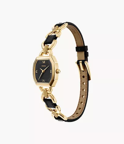 Harlow 22mm Three-Hand Black Leather and Gold-Tone Stainless Steel Watch