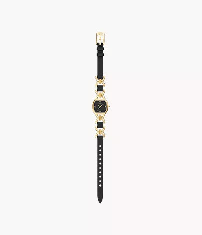 Harlow 22mm Three-Hand Black Leather and Gold-Tone Stainless Steel Watch