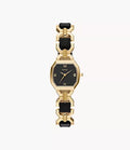 Harlow 22mm Three-Hand Black Leather and Gold-Tone Stainless Steel Watch