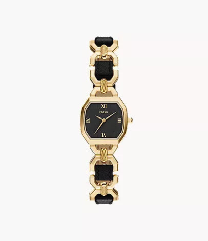Harlow 22mm Three-Hand Black Leather and Gold-Tone Stainless Steel Watch