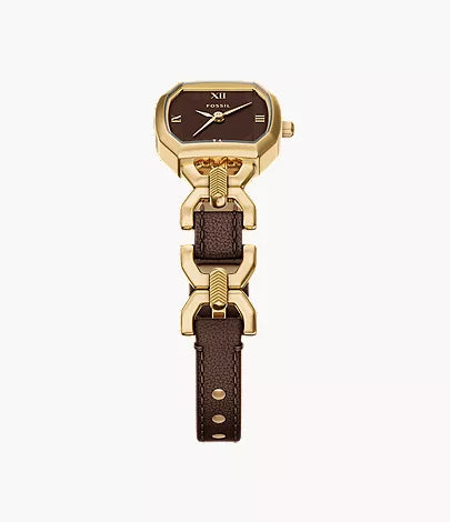 Harlow 22mm Three-Hand Brown Leather and Gold-Tone Stainless Steel Watch