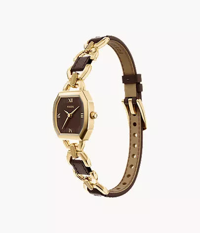 Harlow 22mm Three-Hand Brown Leather and Gold-Tone Stainless Steel Watch