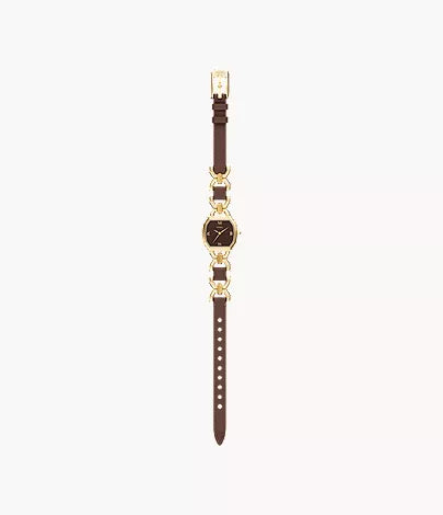 Harlow 22mm Three-Hand Brown Leather and Gold-Tone Stainless Steel Watch