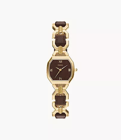 Harlow 22mm Three-Hand Black Leather and Gold-Tone Stainless Steel Watch V6