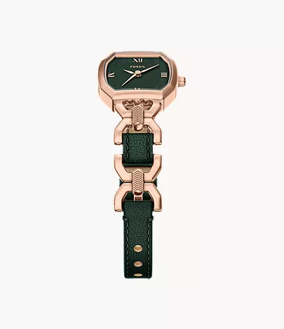 Harlow 22mm Three-Hand Green Leather and Rose Gold-Tone Stainless Steel Watch
