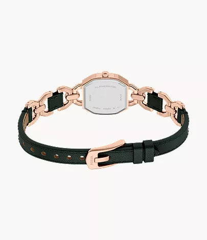 Harlow 22mm Three-Hand Green Leather and Rose Gold-Tone Stainless Steel Watch