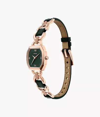 Harlow 22mm Three-Hand Green Leather and Rose Gold-Tone Stainless Steel Watch