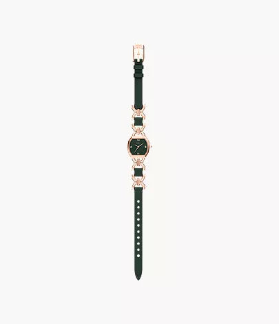 Harlow 22mm Three-Hand Green Leather and Rose Gold-Tone Stainless Steel Watch