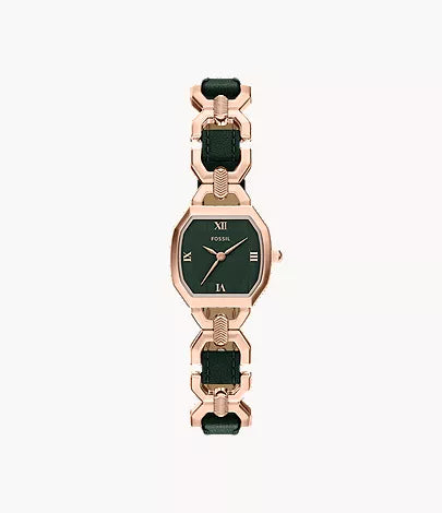 Harlow 22mm Three-Hand Black Leather and Gold-Tone Stainless Steel Watch V6