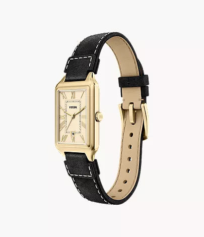 Raquel 23mm Three-Hand Date Black Leather Watch