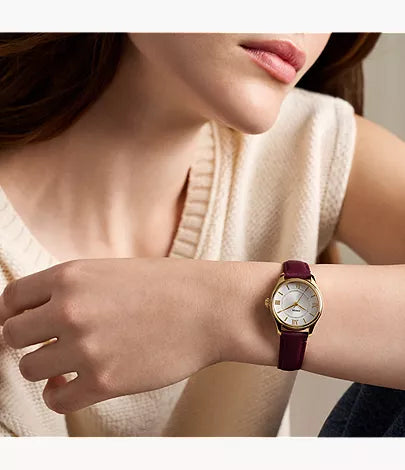 Gilmore 28mm Three-Hand Red Leather Watch