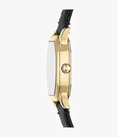 Harlow 27mm Three-Hand Black Leather Watch and Bracelet Set