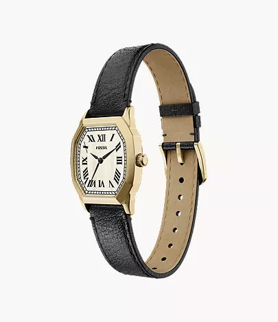 Harlow 27mm Three-Hand Black Leather Watch and Bracelet Set